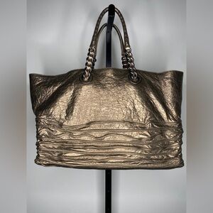 Bottega Veneta Metallic Gold Leather Corded Wave Tote Bag